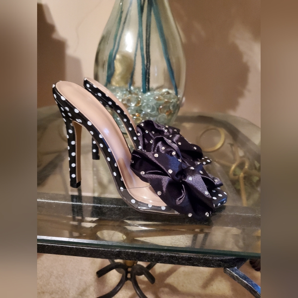 Elegant Black Polka Dot Mule Heels